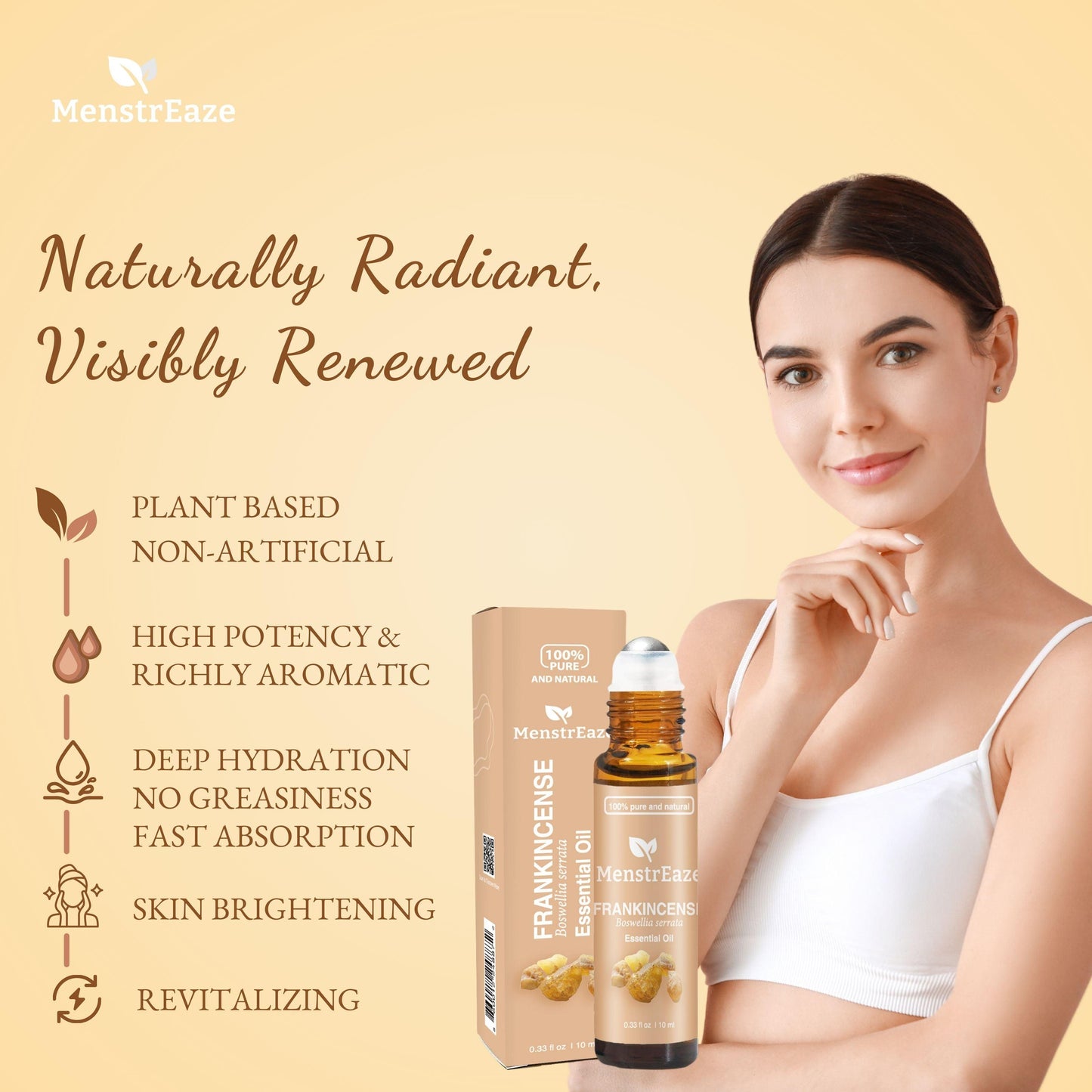 Frankincense & Grapeseed Essential Oil Roll On for Fine lines and Daytime Skincare, 10 ml