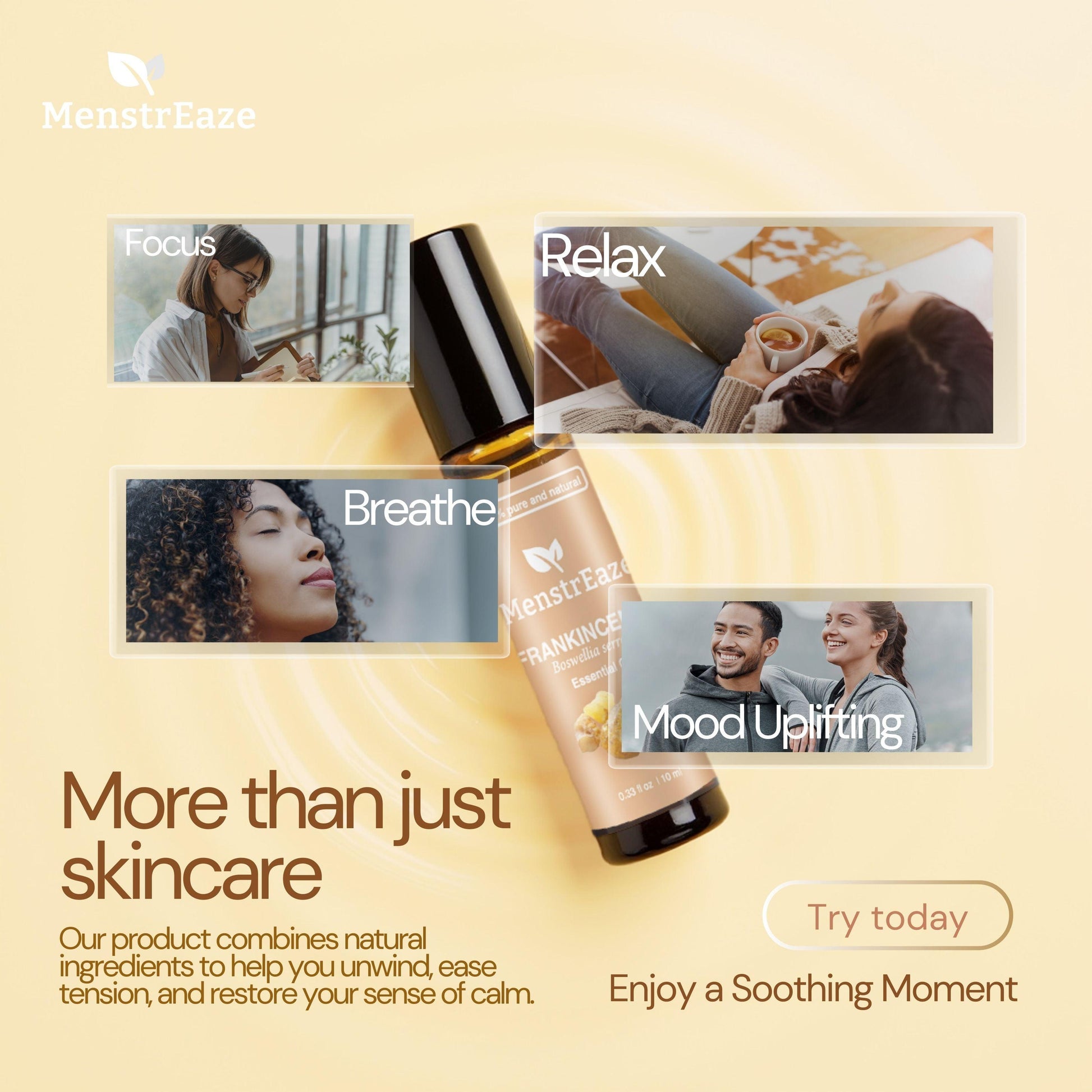 Frankincense & Grapeseed Essential Oil Roll On for Fine lines and Daytime Skincare, 10 ml