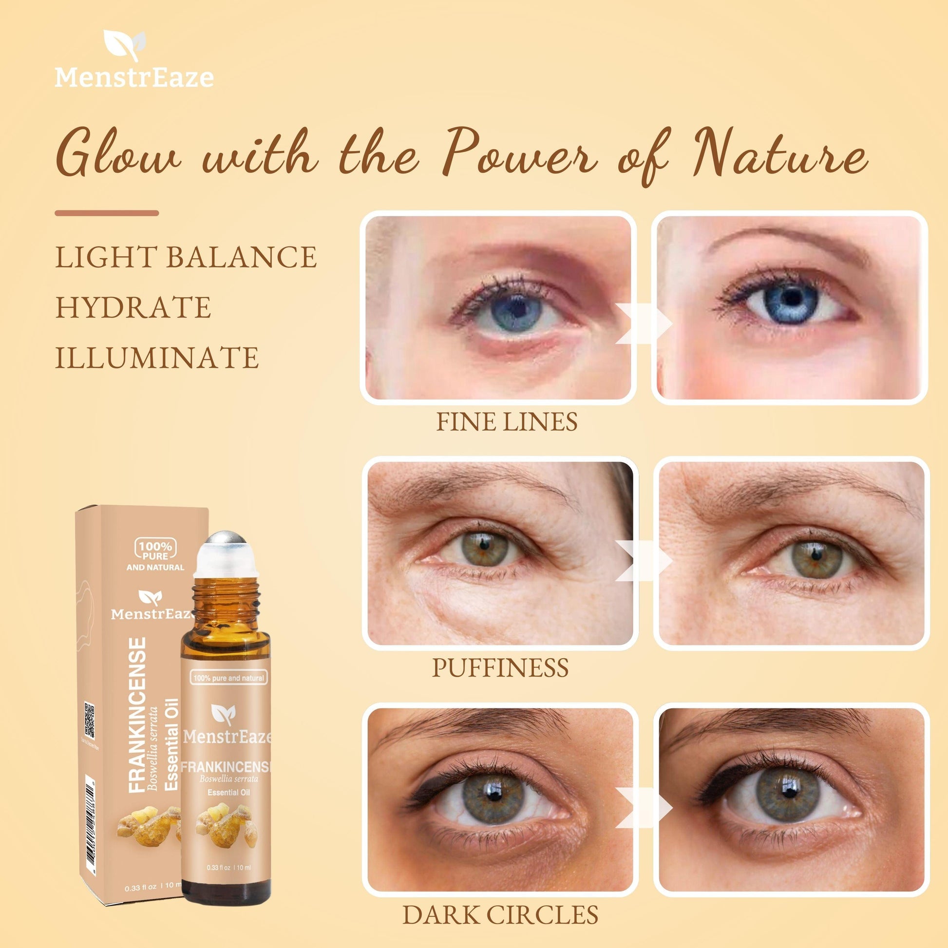 Frankincense & Grapeseed Essential Oil Roll On for Fine lines and Daytime Skincare, 10 ml