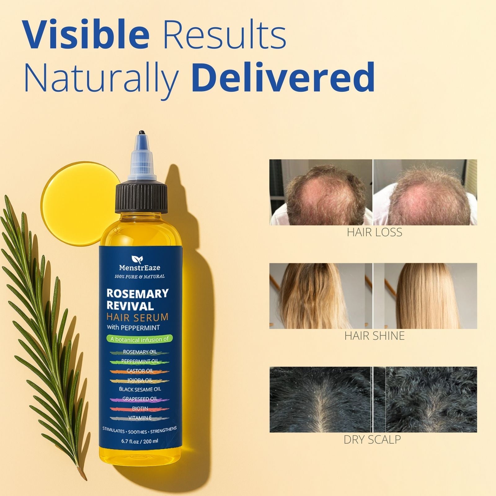 Rosemary Hair Serum with Peppermint before and after