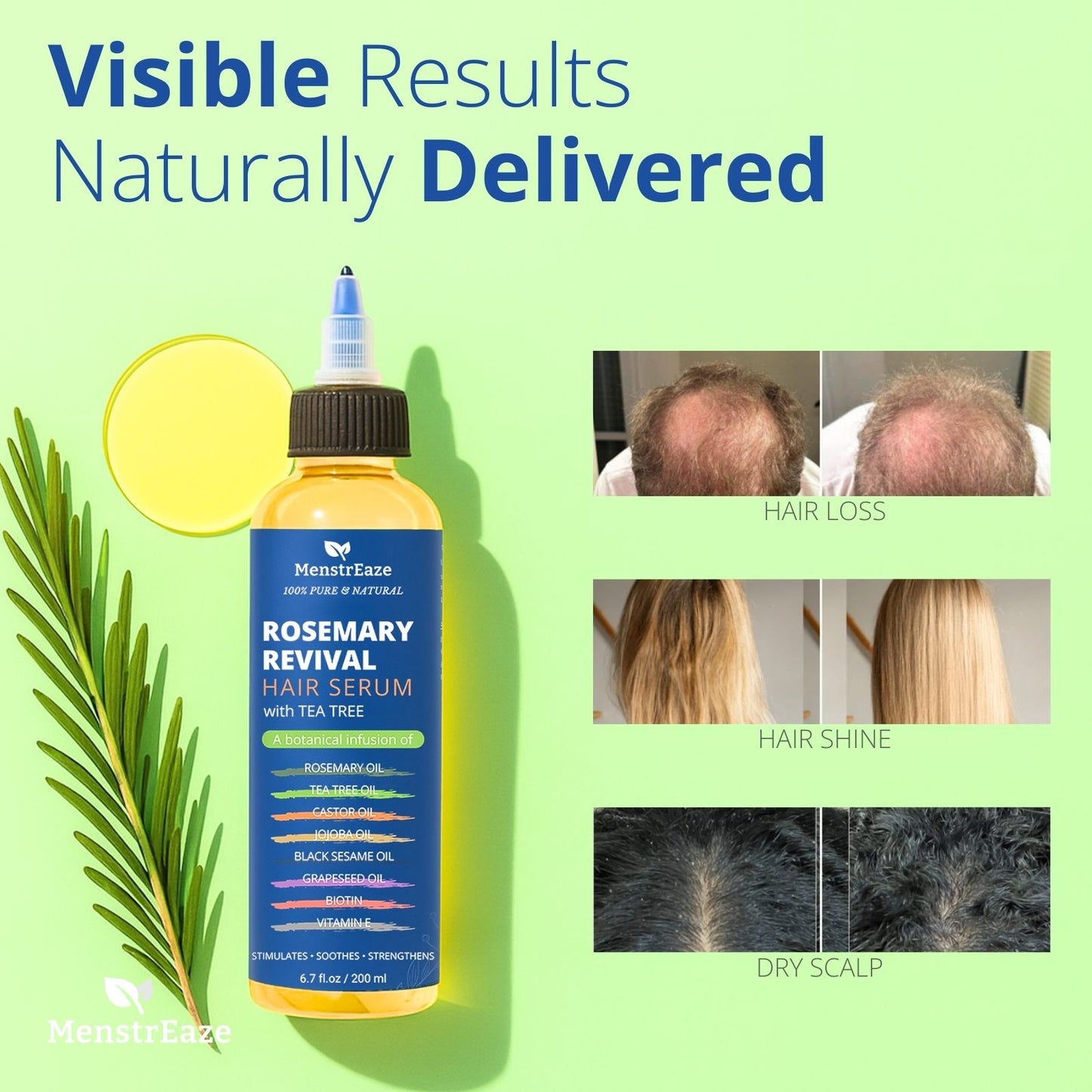 Rosemary hair serum with Tea Tree before and after