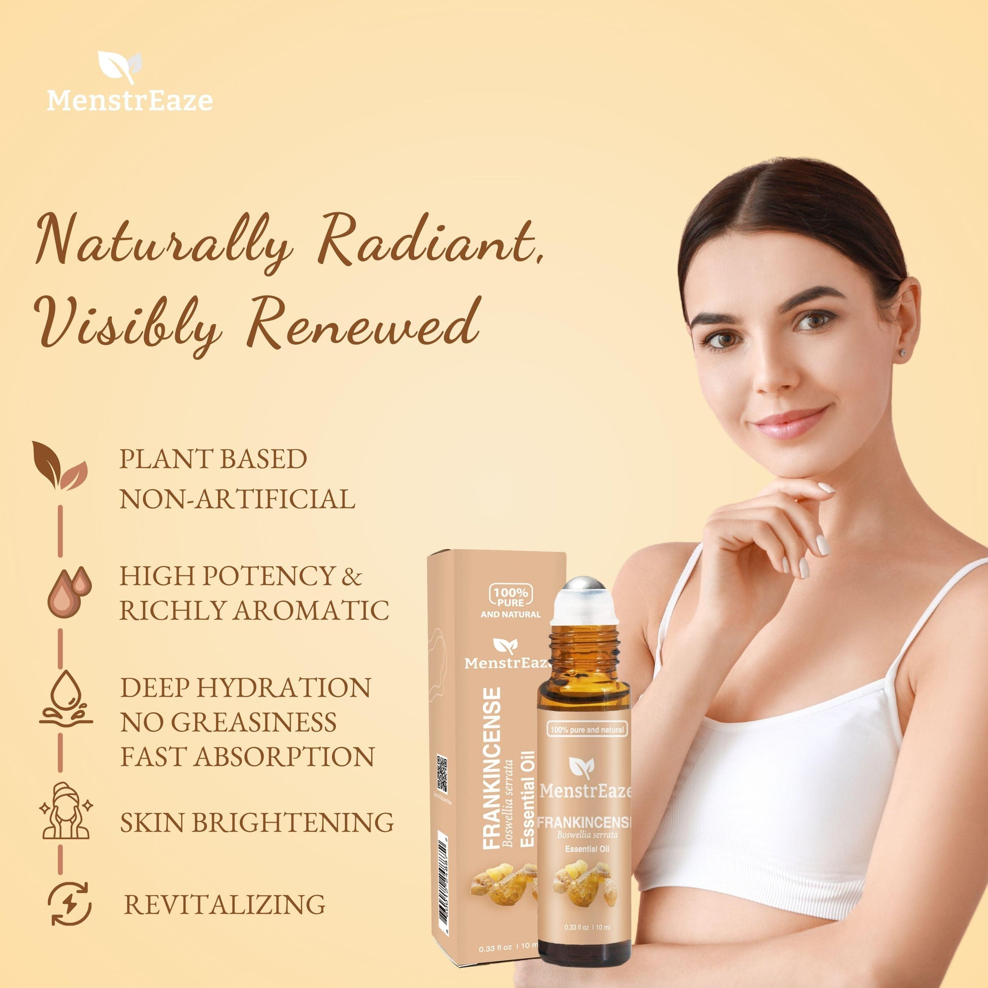 Frankincense & Grapeseed Essential Oil Roll On for Fine lines and Daytime Skincare, 10 ml