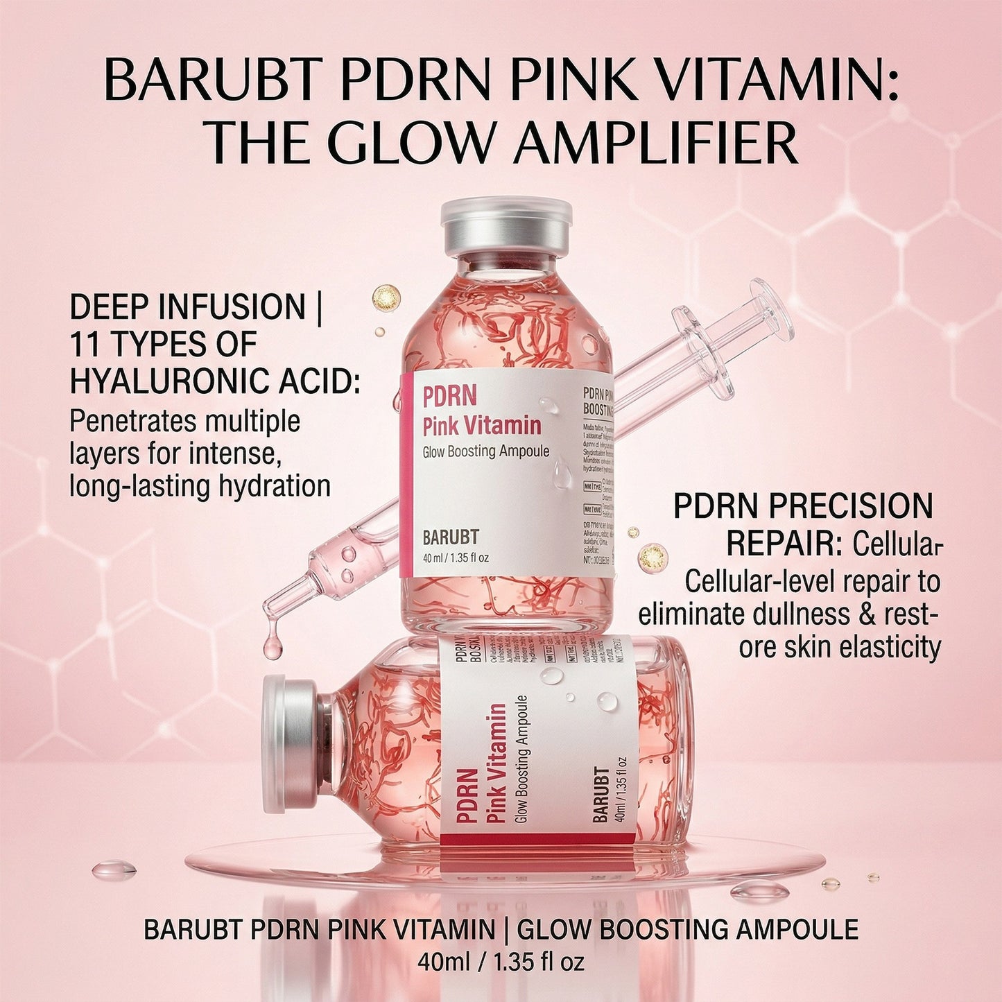 PDRN Pink Vitamin Glow Boosting Ampoule for Cellular Repair, Hydration & Radiance, 1.35 fl oz