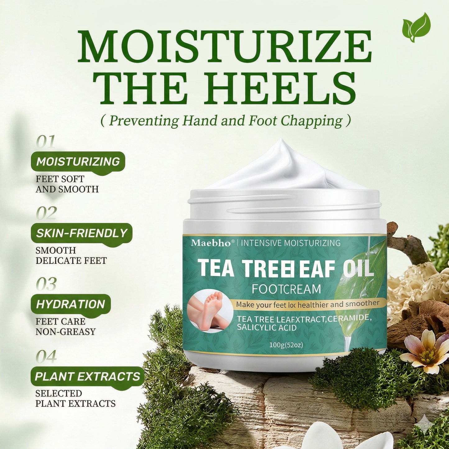 Tea Tree Intensive Repair Foot Cream for Cracked Heels, Dry Skin & Smooth Feet