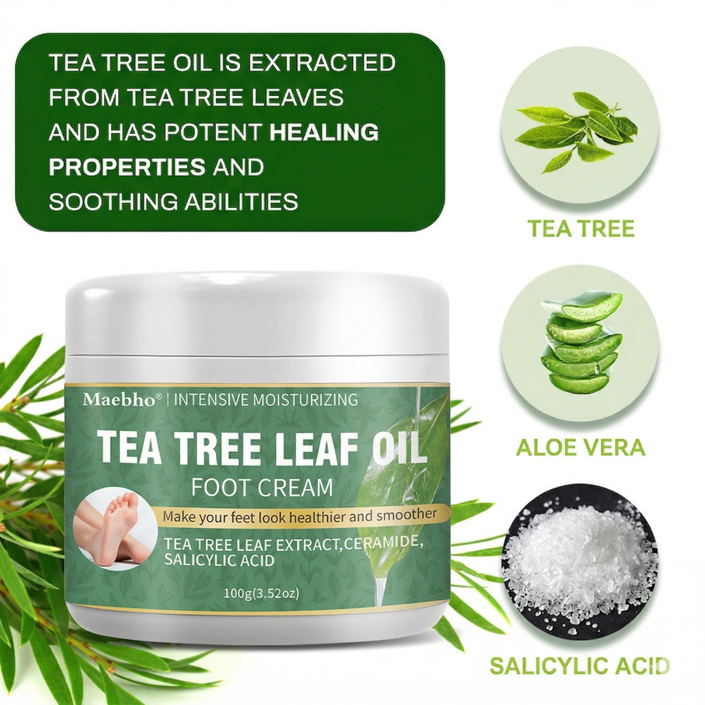 Tea Tree Intensive Repair Foot Cream for Cracked Heels, Dry Skin & Smooth Feet